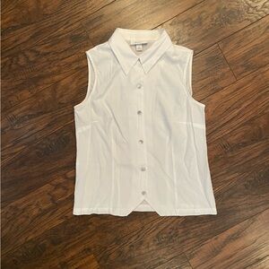 Dress Barn Sleeveless White Button-Down Collared Top